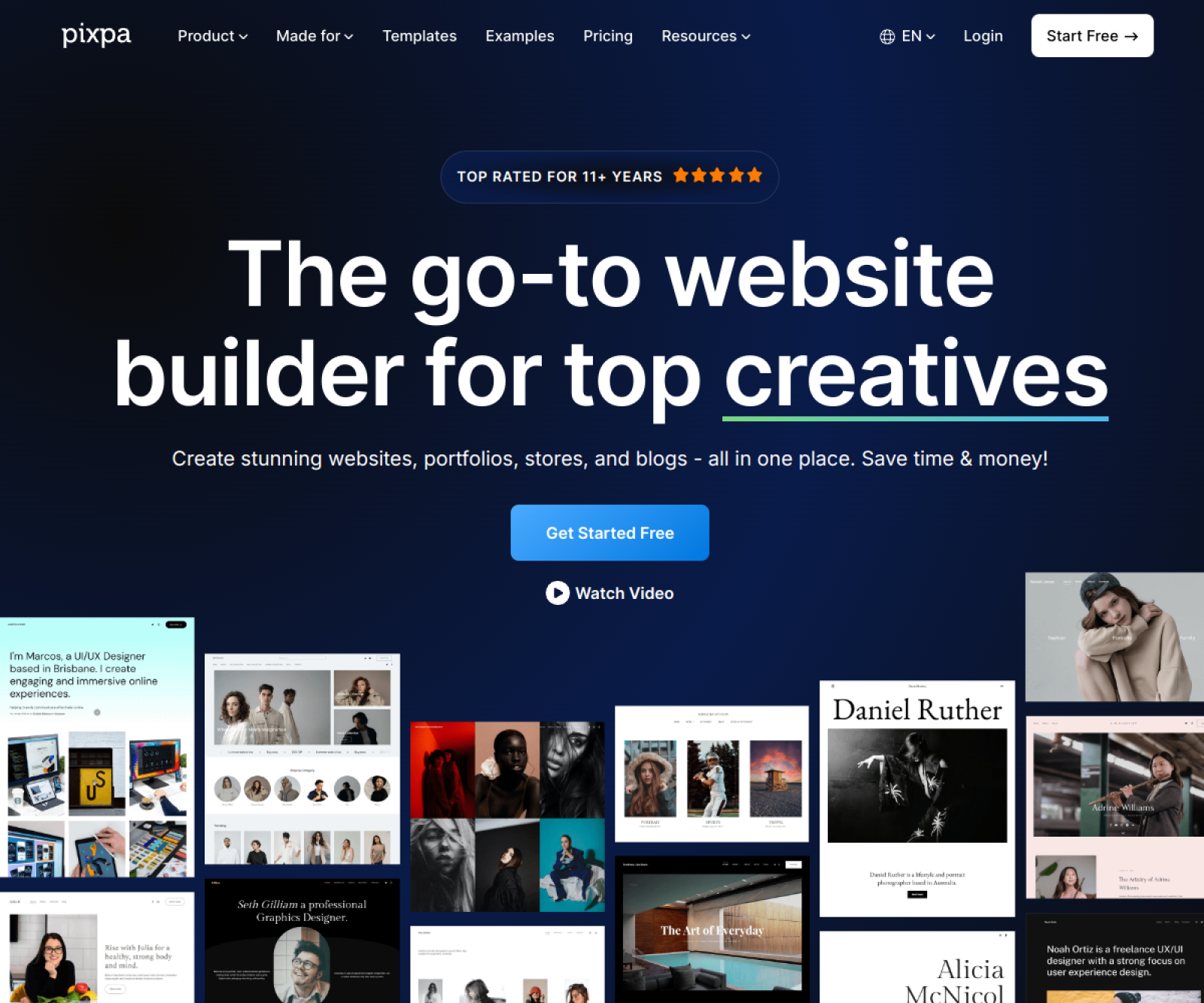 Pixpa website preview