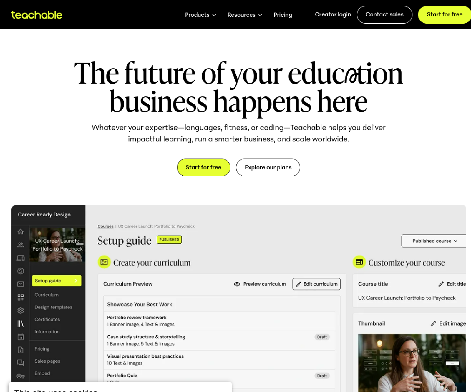 Teachable website preview