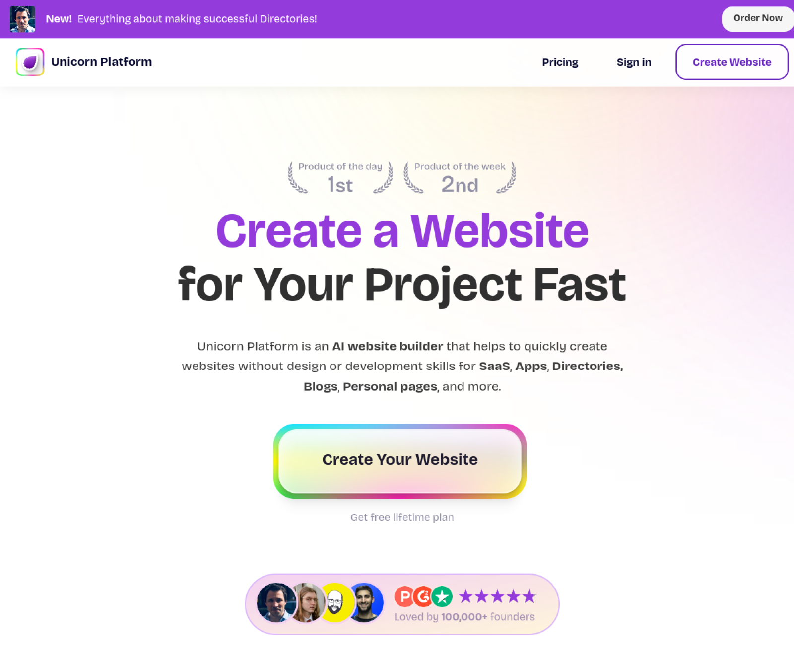 Unicorn Platform website preview